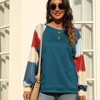 Rainbow Long-Sleeved Casual Stitching Pullover Blouse | Streetwear