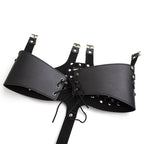 Black Leather Bodysuit with Open-Breast Design