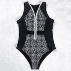 Vintage Retro Zipper One Piece Swimsuit for Women