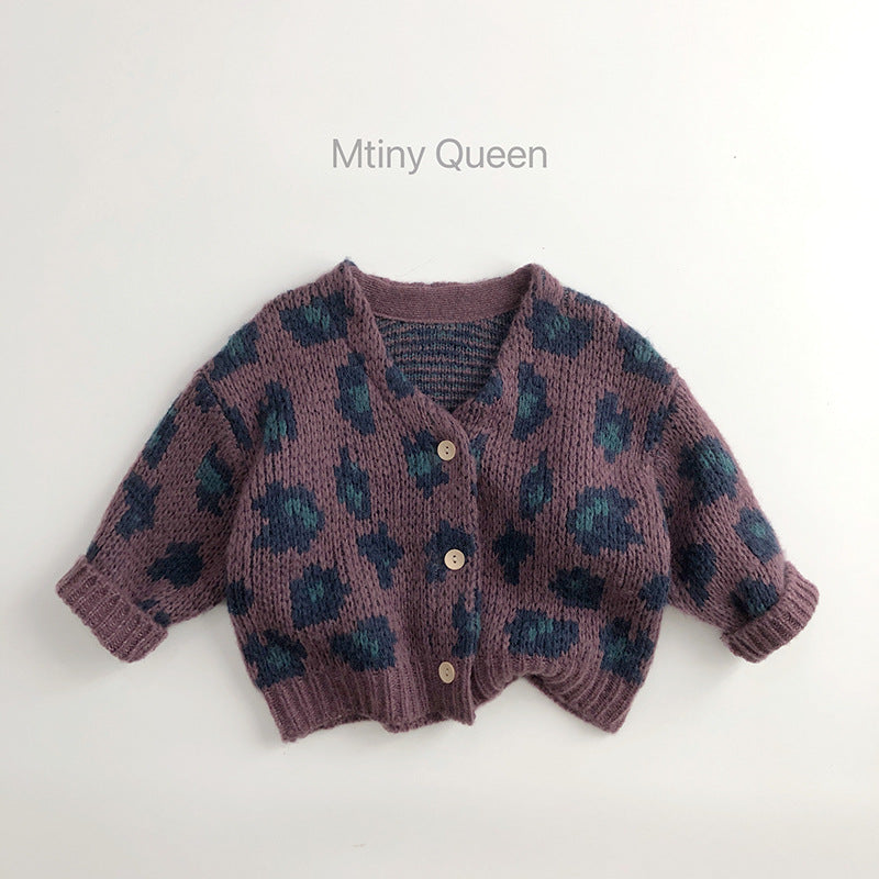Versatile Leopard Print Mohair Cardigan for Kids