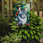 Ojos Azules Cat By the Christmas Tree Garden Flag