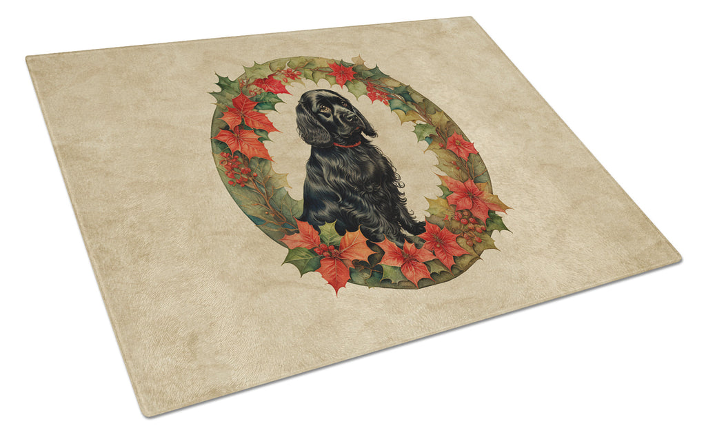 Cocker Spaniel Christmas Flowers Glass Cutting Board
