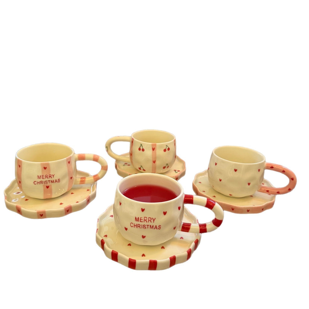 Hand-Painted Christmas Ceramic Coffee Cup & Saucer