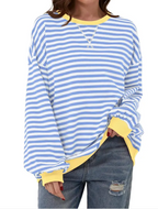 Loose Striped Long Sleeve T-shirt Casual Pullover Sweater For Womens Clothing | Streetwear