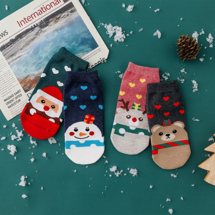 Cute Cartoon Christmas Socks for Women, Cotton Crew Length