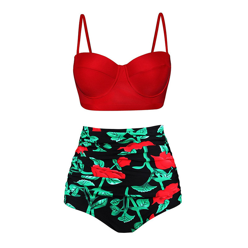 High-Waisted Printed Bikini with Leaf Design