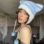 Hand Knitted Striped Woolen Beanie Cap | Embroidered Cap