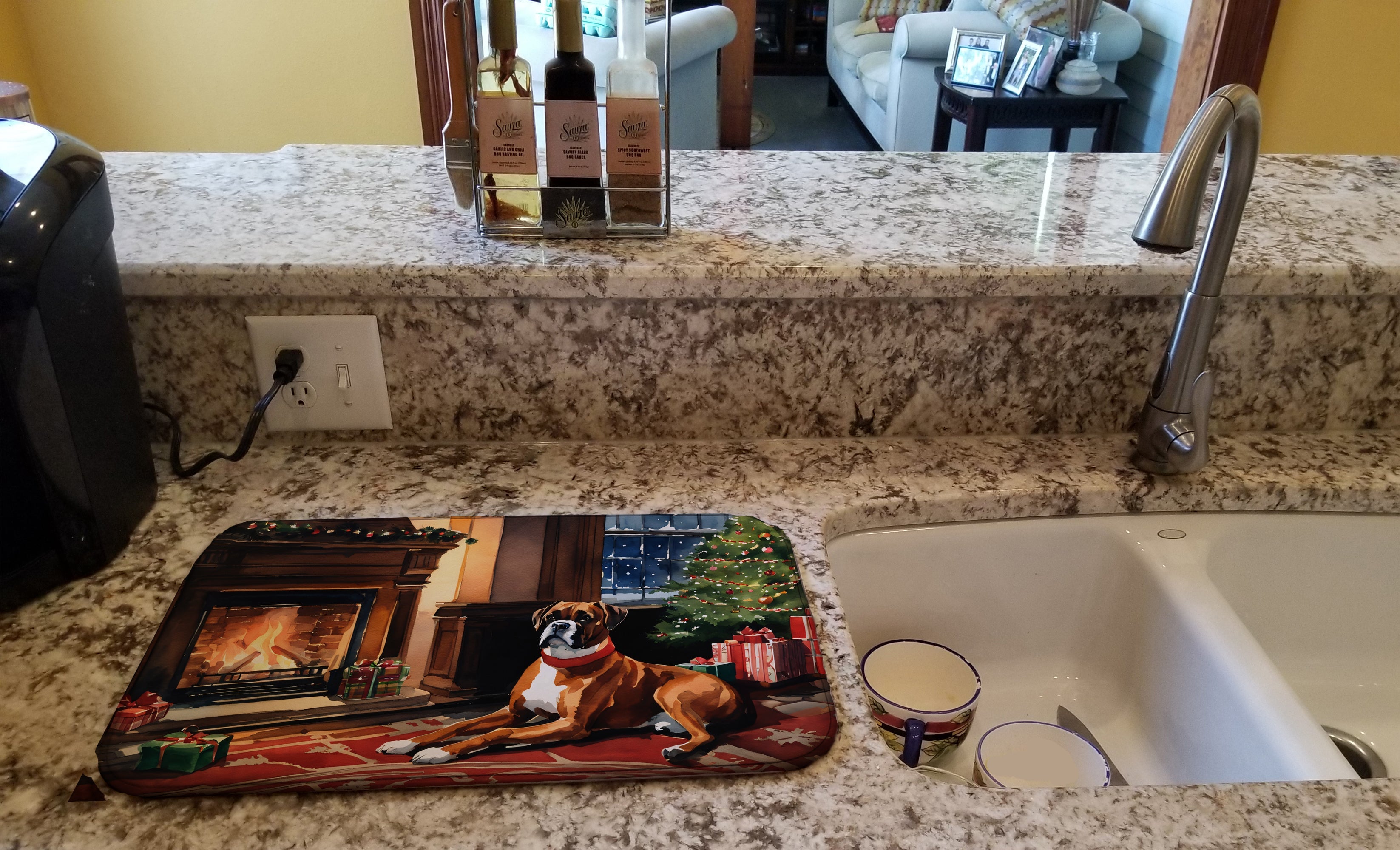 Boxer Cozy Christmas Dish Drying Mat