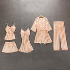 Silk Lace Nightgown Set with Padded Robe (5 Pieces)