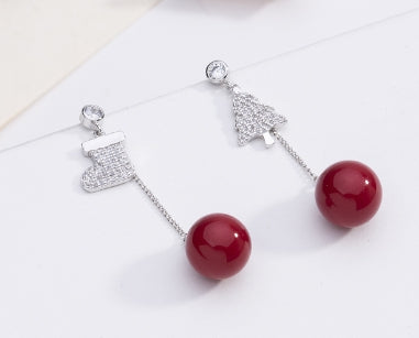 Silver Asymmetric Christmas Tree Boot Earrings