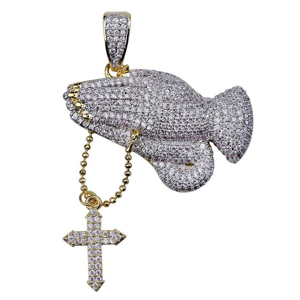 Vintage Cross Prayer Gesture Necklace with Zircon Stones