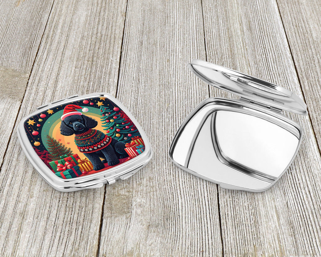 Black Poodle Christmas Compact Mirror