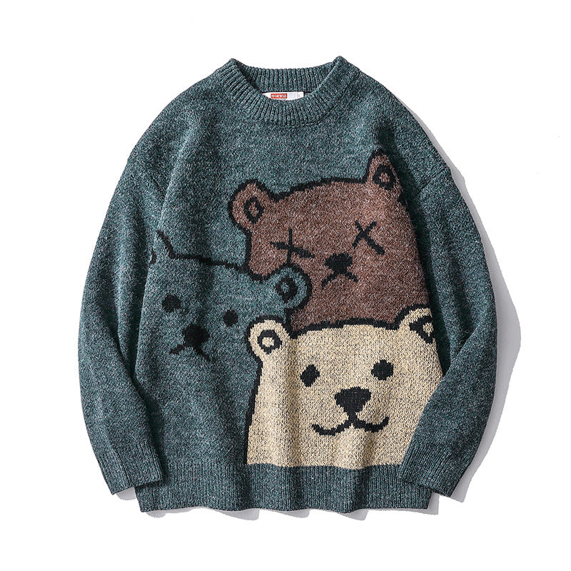 Bear Couple Loose Knit Sweater for Men and Women