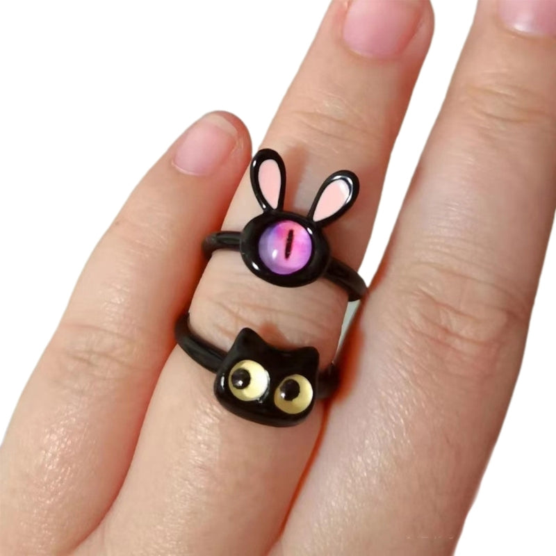 Cute Black Cat Adjustable Ring for Women