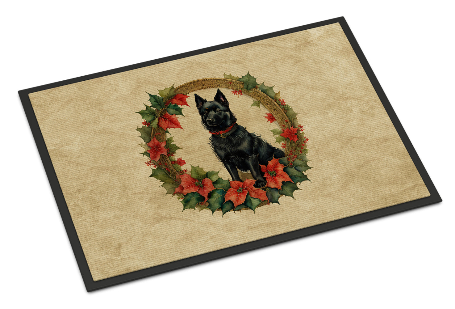 Schipperke Christmas Flowers Doormat