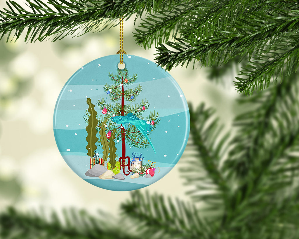 Sword Tail Guppy Merry Christmas Ceramic Ornament