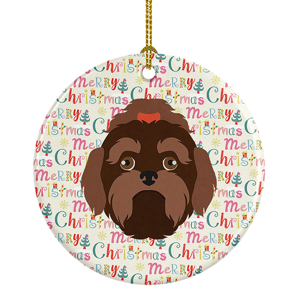 Russian Lapdog Merry Christmas Ceramic Ornament