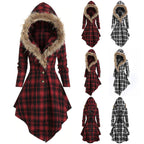 New Women's Winter Plaid Coat with Hood and Belt
