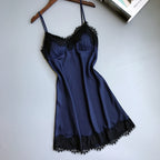 Silk Lace Trim V-Neck Nightgown with Cups (Summer)