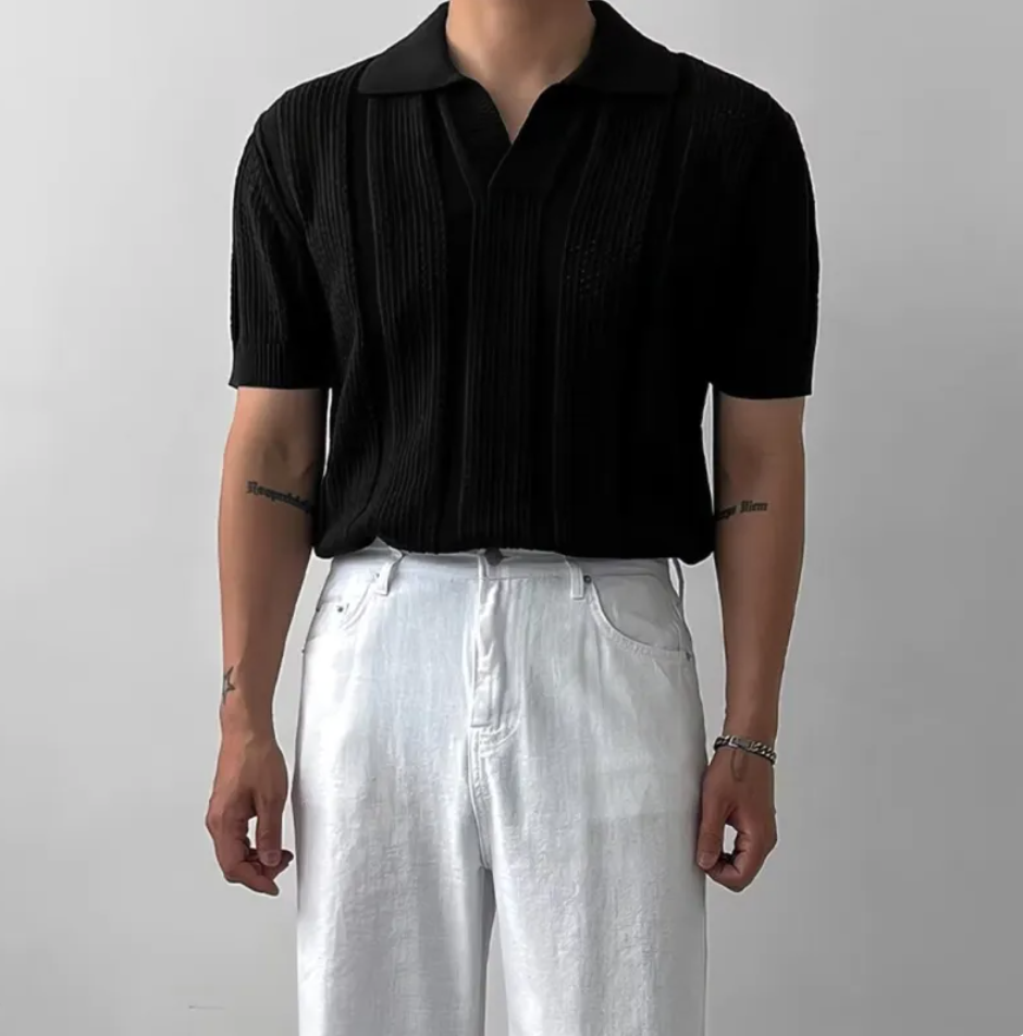 Mesh Knit Short-Sleeve Polo Tee