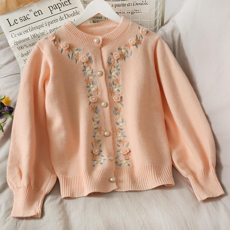 Vintage Floral Embroidered Women's Cardigan Sweater