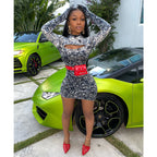 Money Print Velvet Bodycon Mini Dress with Gloves