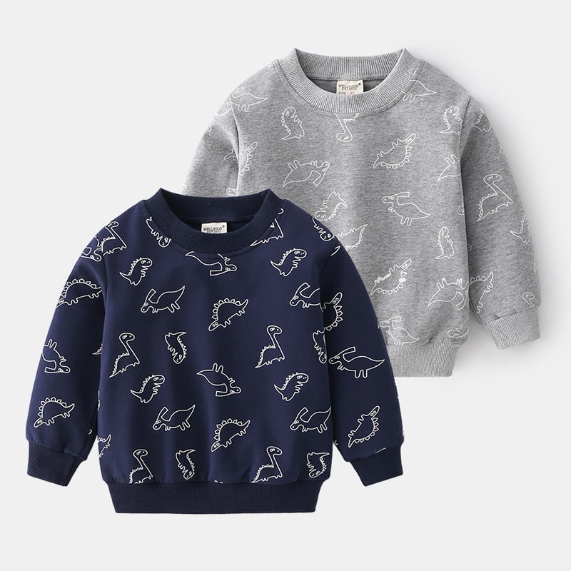 Cute Boy's Blue Grey Long Sleeve Pullover Sweatshirt | Streetwear