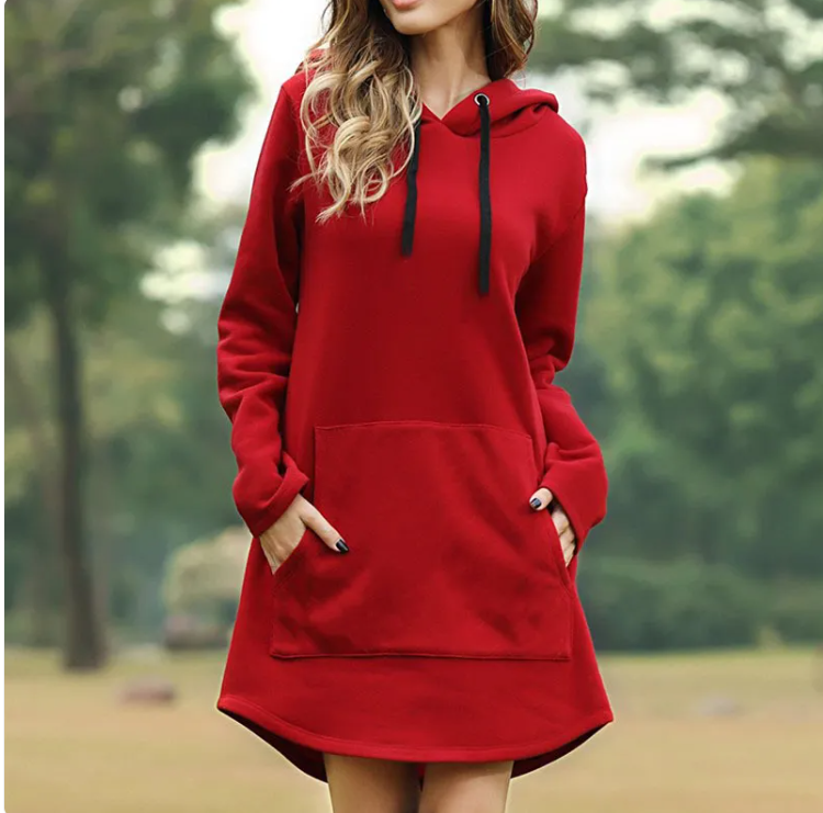 Women's Hooded Sweatshirt Dress with Pockets | Streetwear
