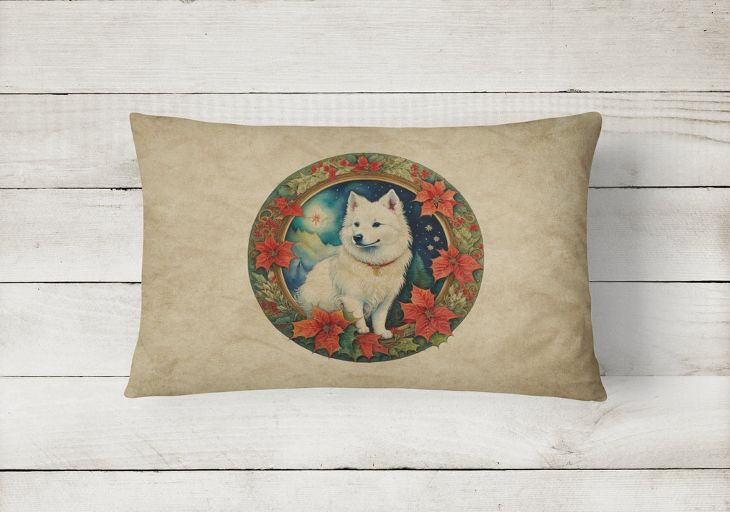 American Eskimo Christmas Flowers Throw Pillow