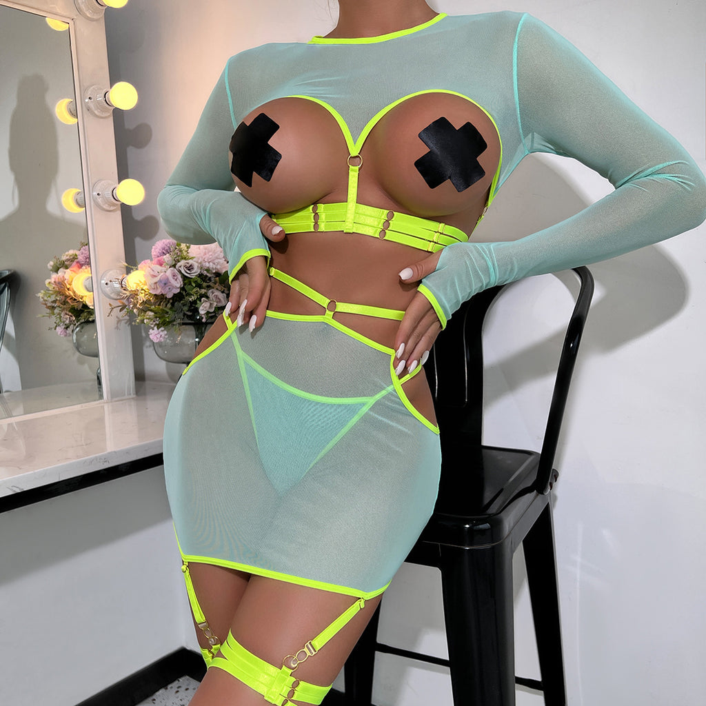 5-Piece Sexy Lingerie Set with Lace and Long Sleeves