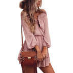 Chiffon Off-Shoulder Ruffle Dress with Tie Detail