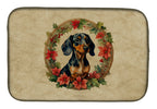 Dachshund Christmas Flowers Dish Drying Mat