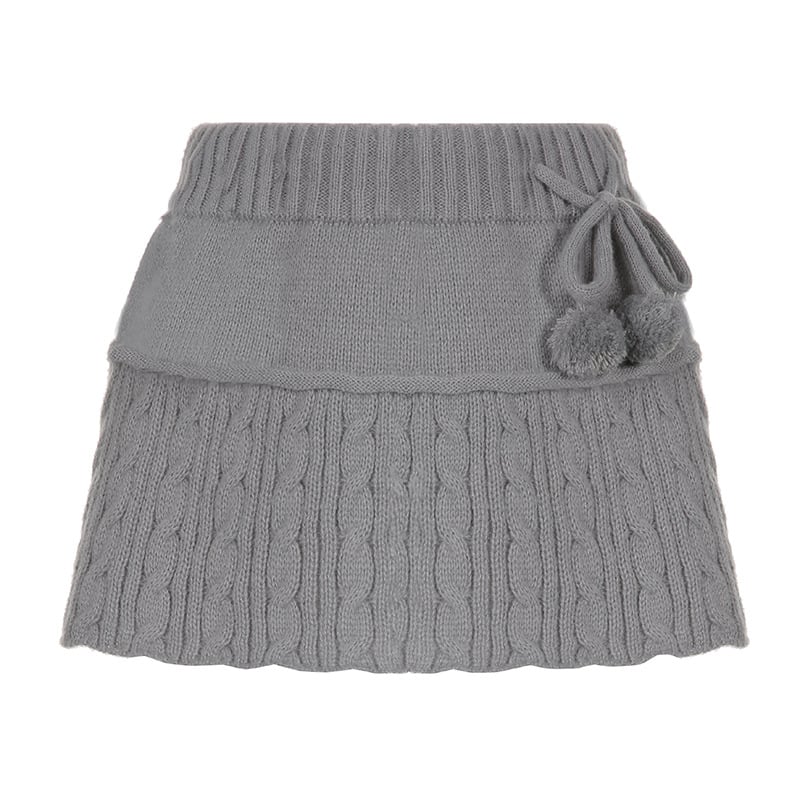 Women's A-line Wool Knitted Ball Skirt