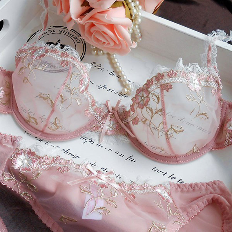 Exquisite Pink Lace Bra - Ultra-thin Large Size