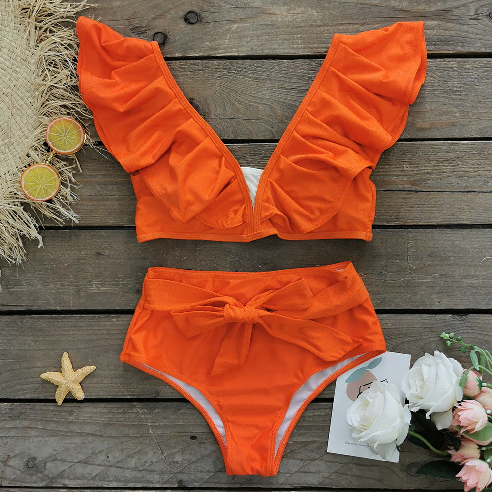 2024 Women's Solid Color Ruffle Bikini Swimsuit