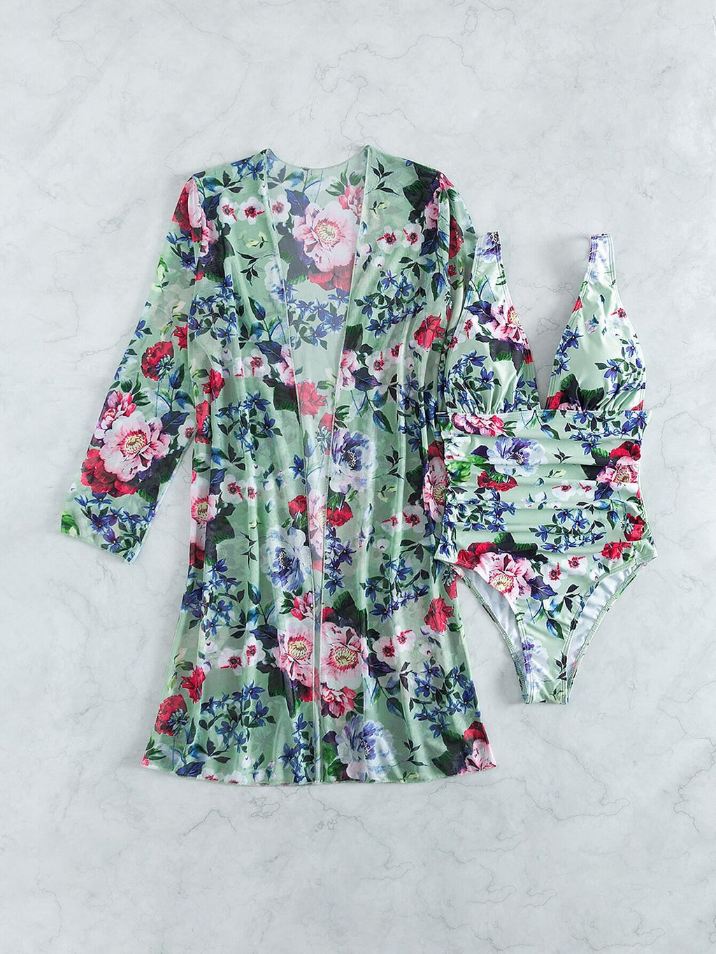 Floral One Piece Swimsuit with Cover Up for Women