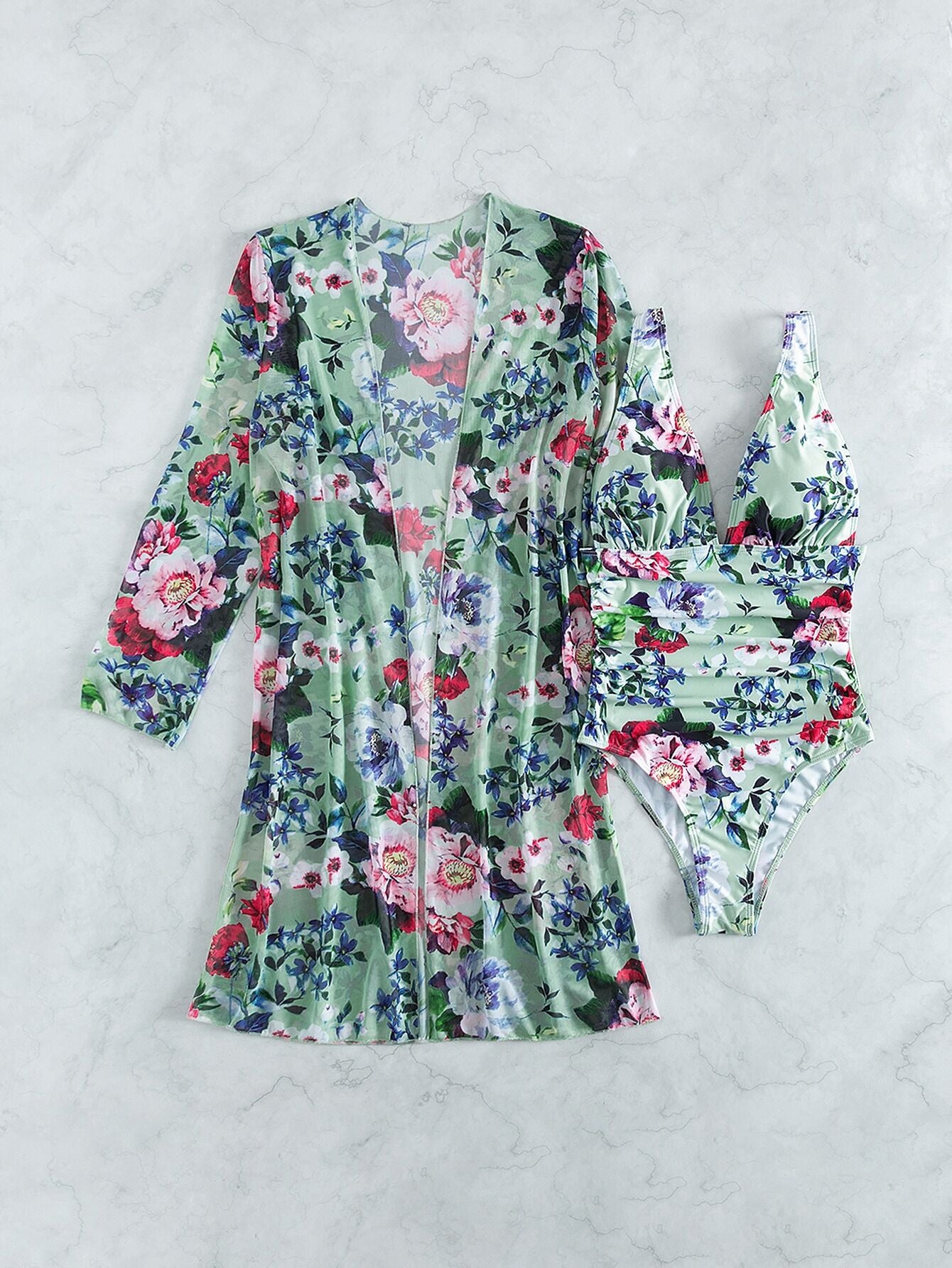 Floral One Piece Swimsuit with Cover Up for Women