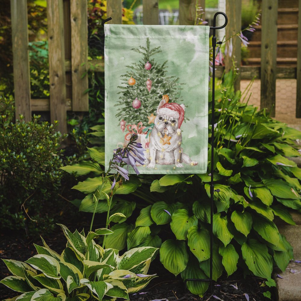 French Bulldog White Christmas Presents and Tree Garden Flag