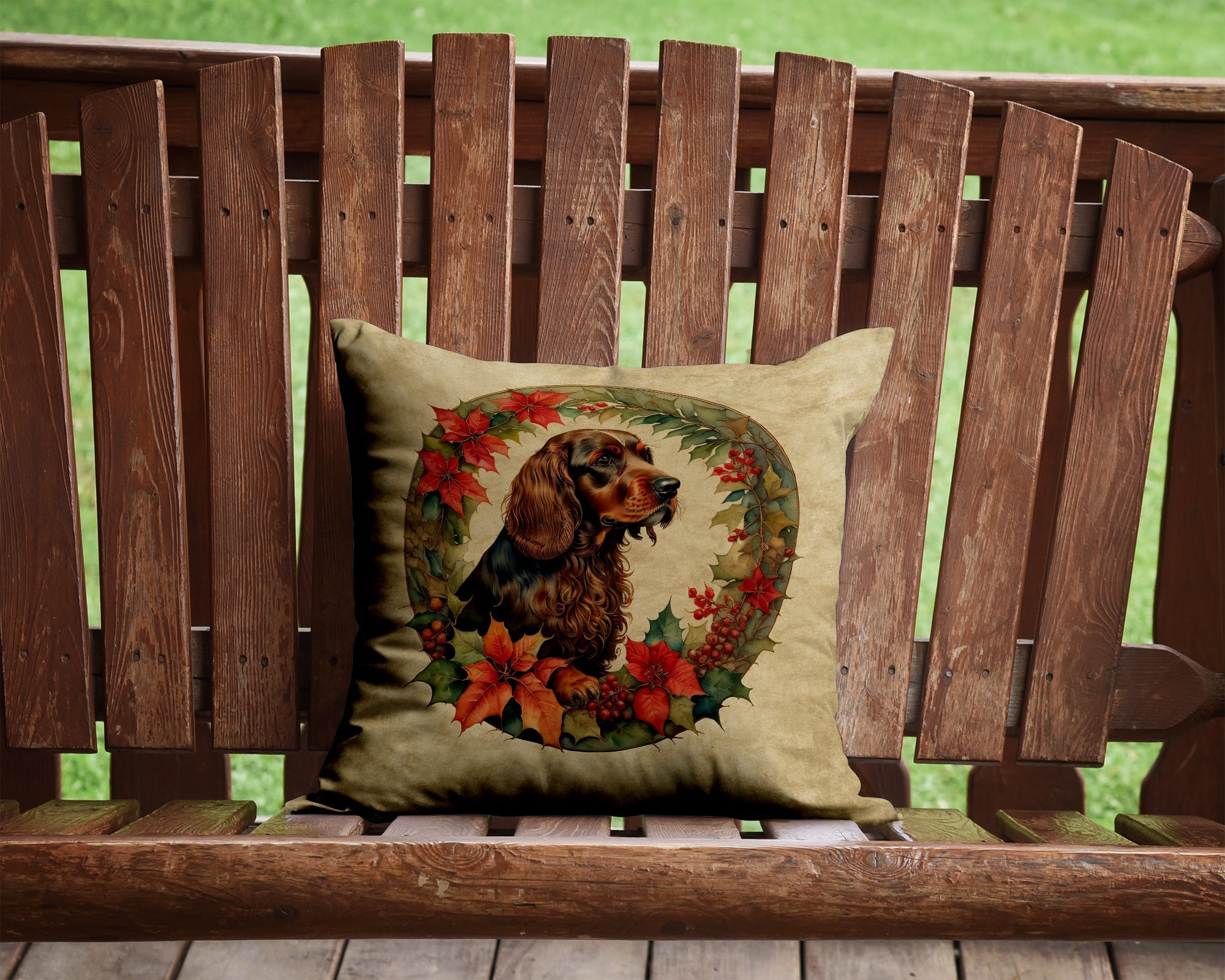Field Spaniel Christmas Flowers Throw Pillow