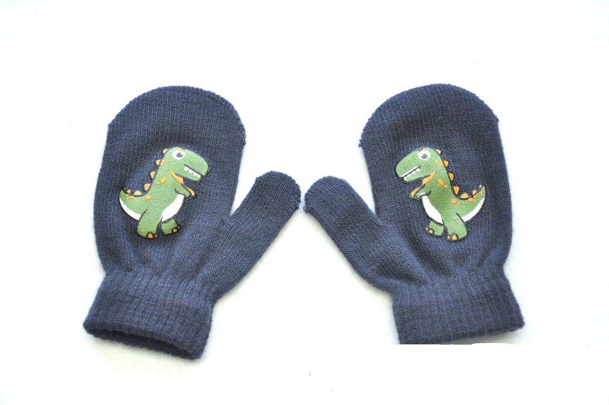 Knitted Gloves with Little Dinosaur Pattern