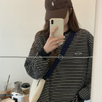 Loose Round Neck Thin Striped Long-sleeved Sweater