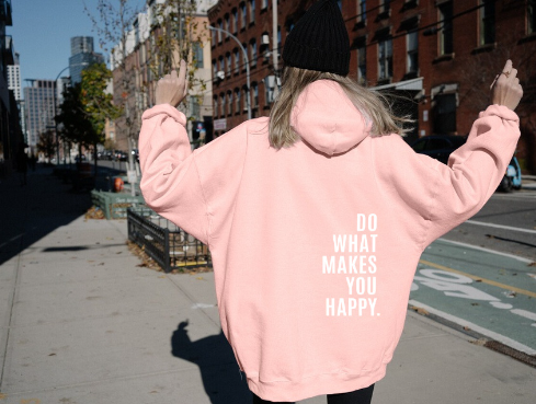 Loose Sport Hoodie with "Do What Makes You Happy" Print | Streetwear