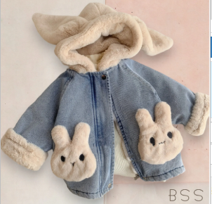 Hooded Denim Jacket with Lamb Wool Autumn Set