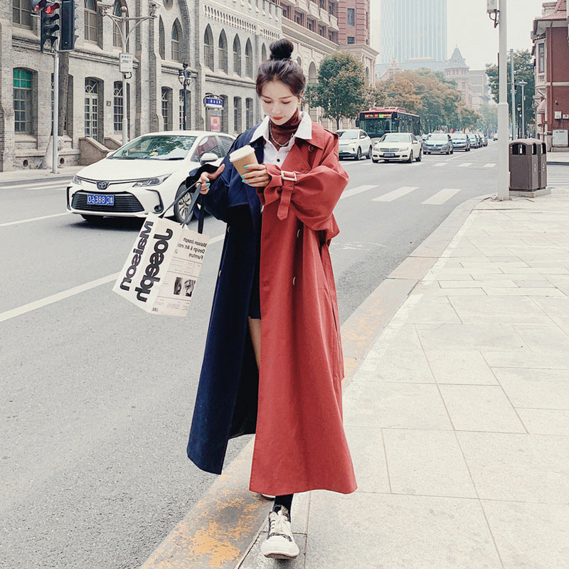 Mid-Length Loose Coat with Stitching Contrast Design