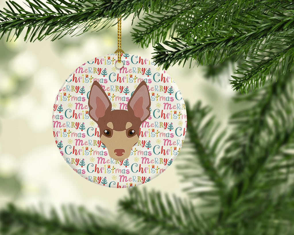 Miniature Fox Terrier Merry Christmas Ceramic Ornament