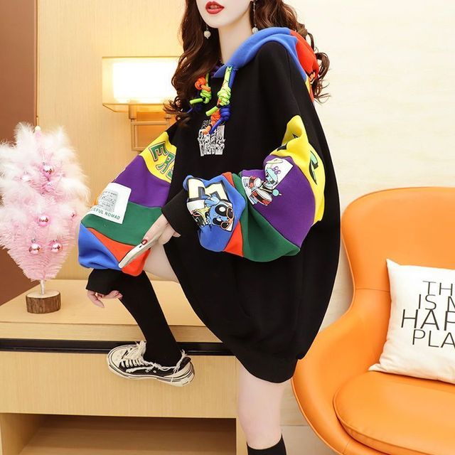 Women's Autumn/Winter Hooded Print Patchwork Hoodie | Streetwear
