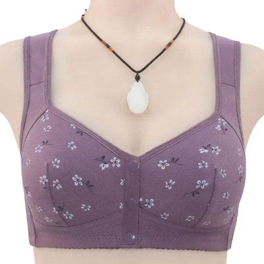 Front-Button Wireless Floral Bra