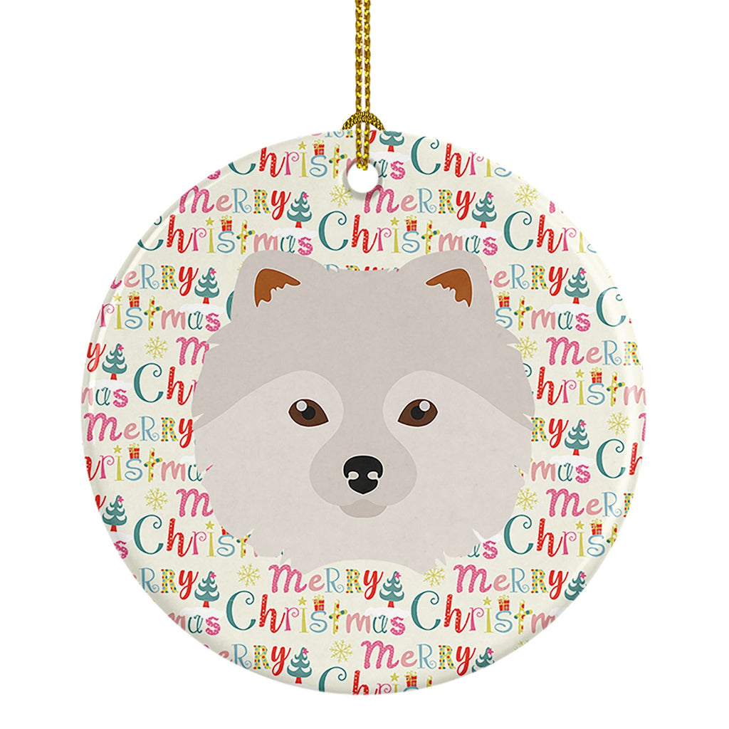 Japanese Spitz Merry Christmas Ceramic Ornament