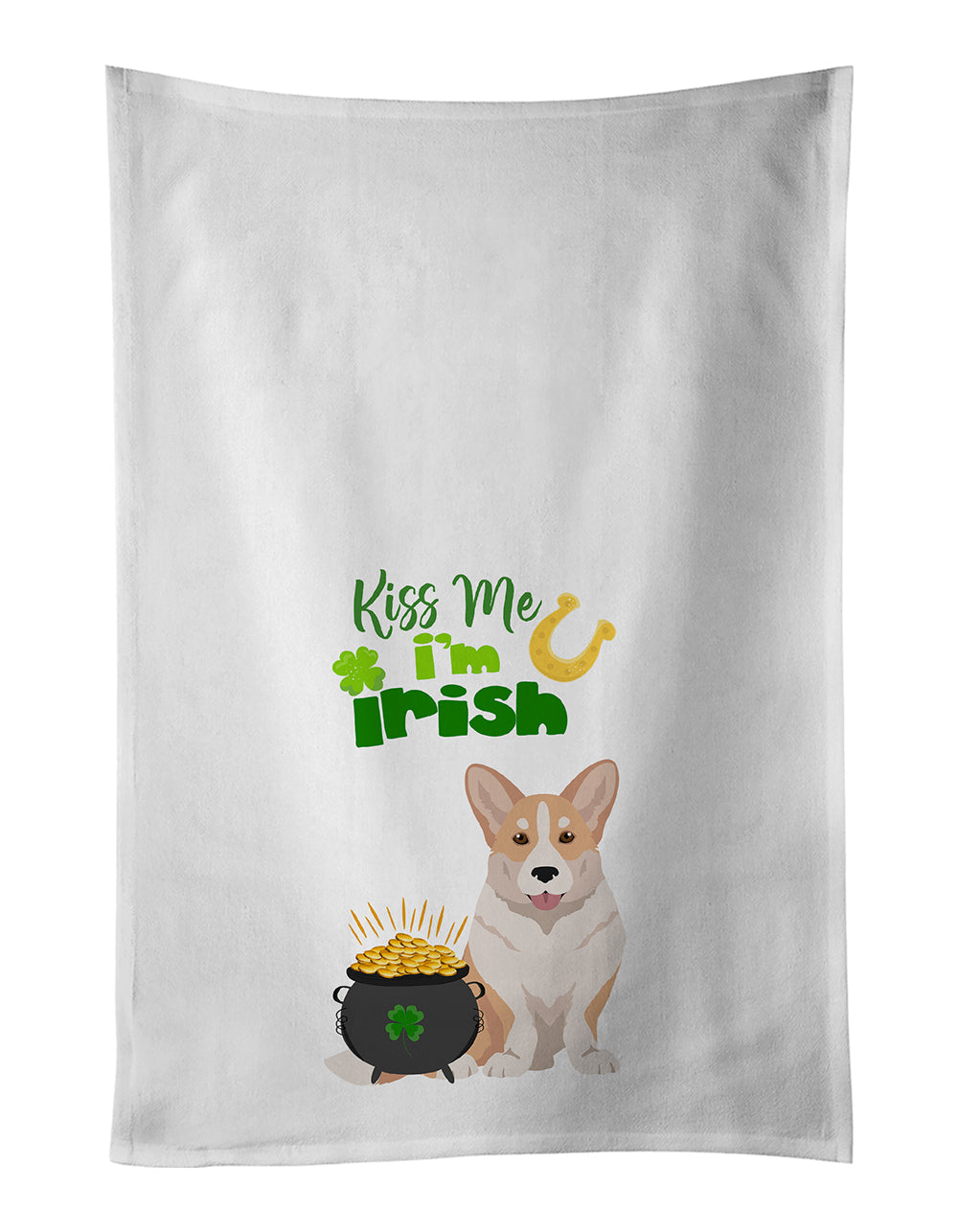 Fawn Cardigan Corgi St. Patrick's Day Kitchen Towel Set of 2
