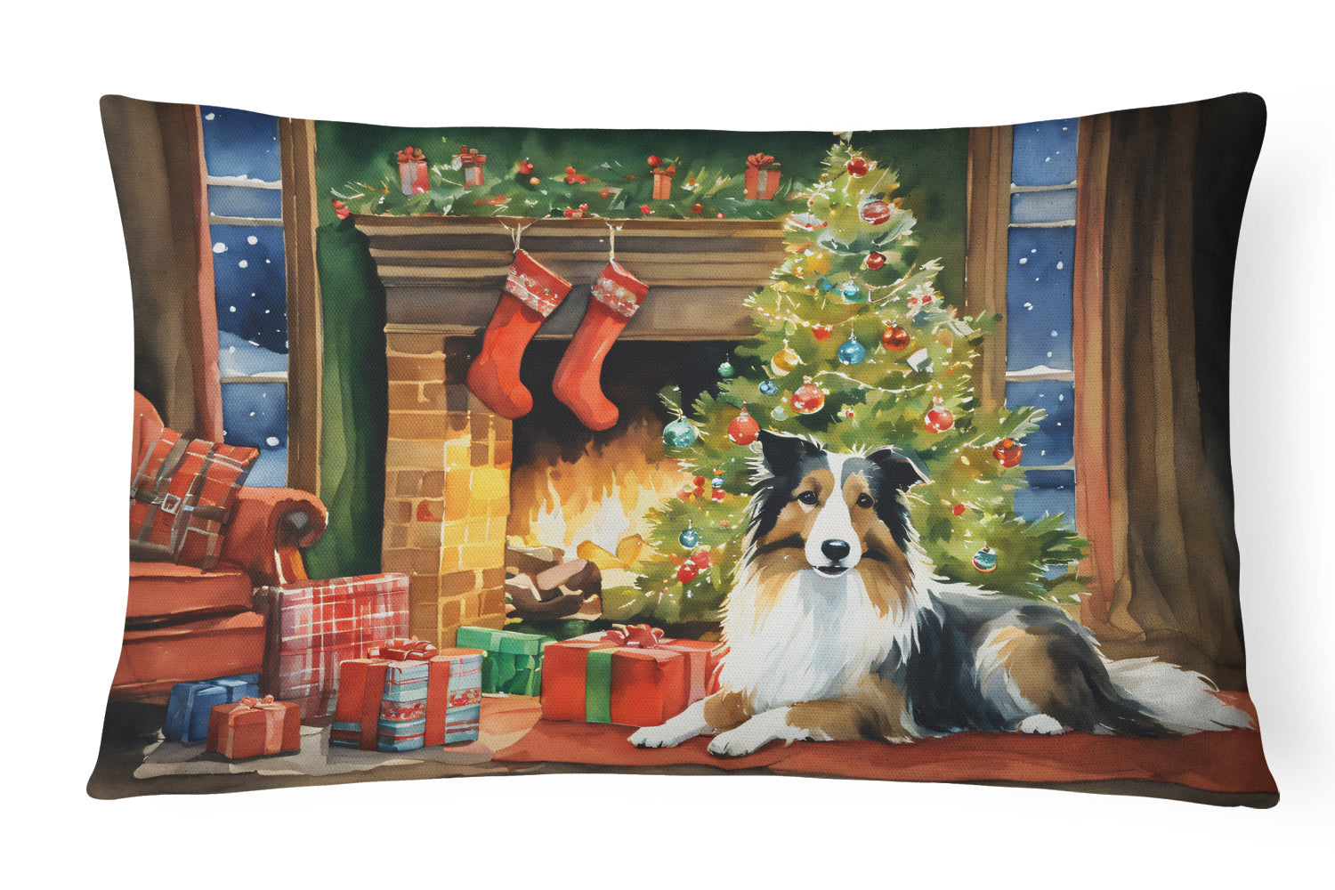Sheltie Cozy Christmas Throw Pillow